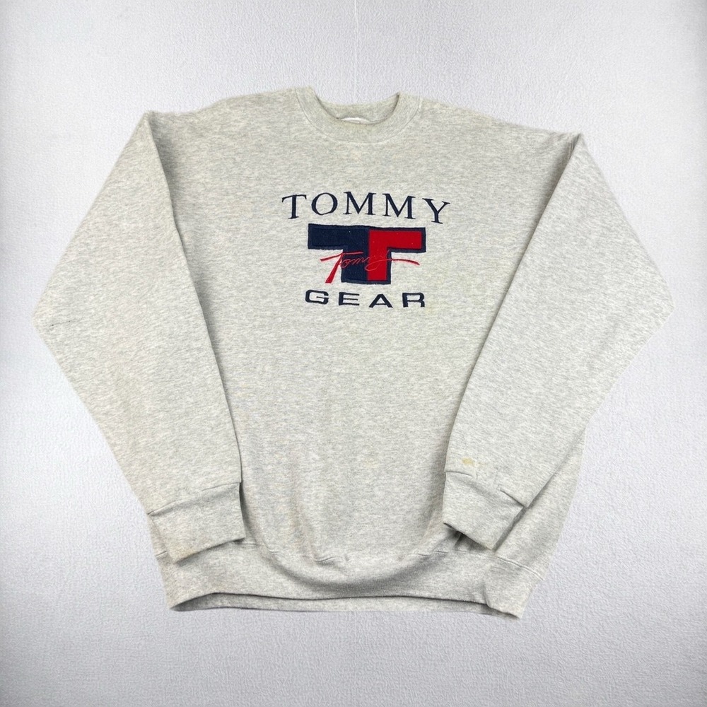Vintage Tommy Hilfiger Gear Sweatshirt Mens XL Gray Embroidered Crewneck Logo